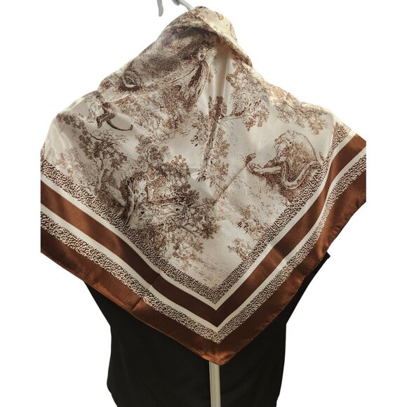Scarf Brown & Beige Animal Wildlife Print Luxury Large 35" Square Accessory - Picture 3 of 15